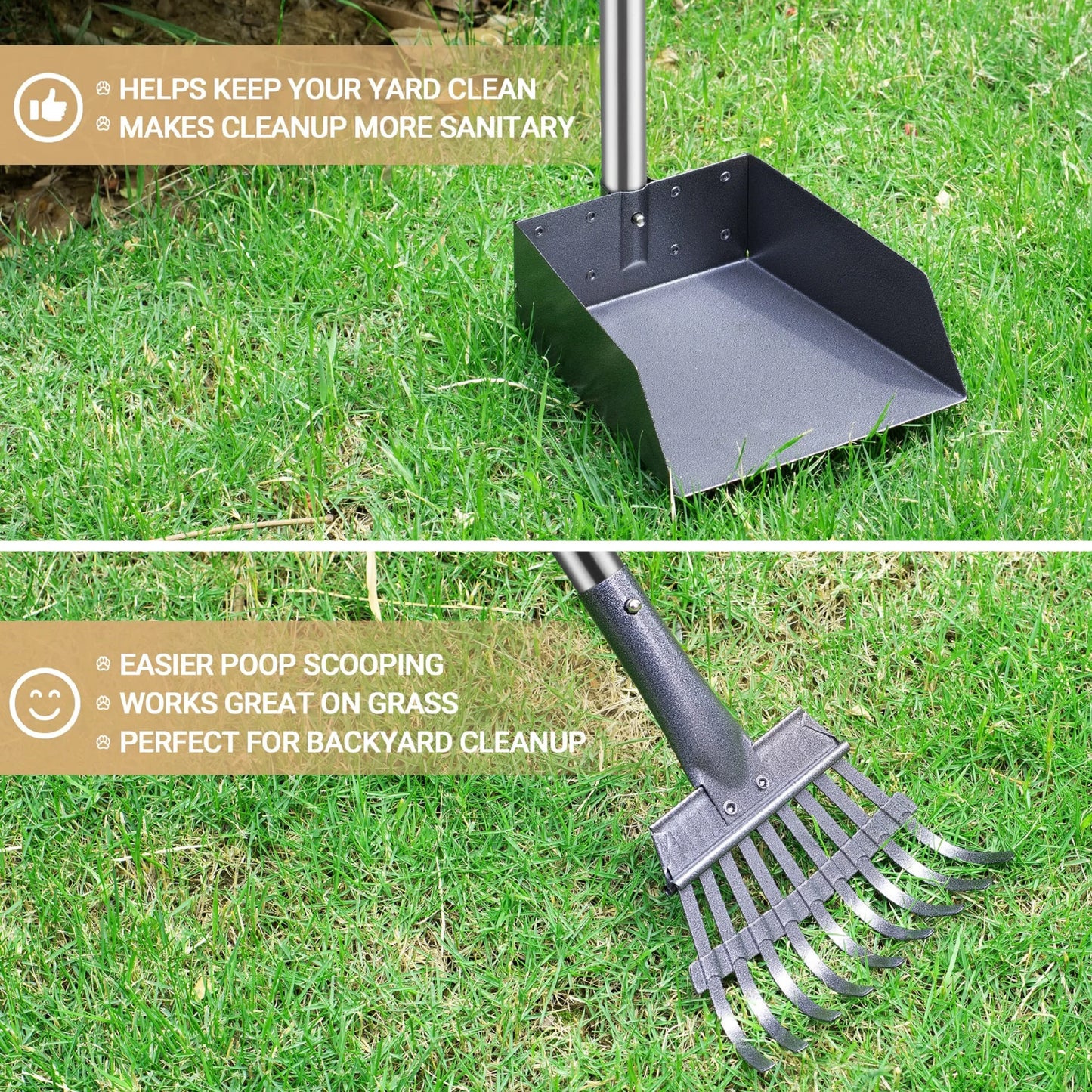 Pooper Scooper for Dog, Poop Scoop with 2 Pack Adjustable Long Handle, Black&Orange