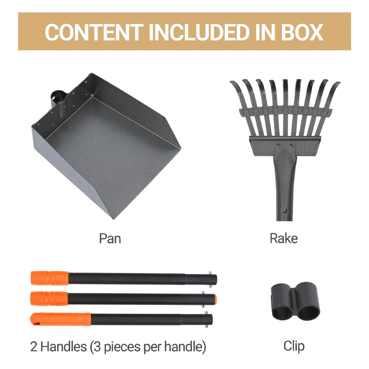 Pooper Scooper for Dog, Poop Scoop with 2 Pack Adjustable Long Handle, Black&Orange
