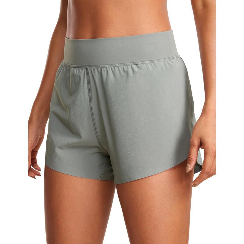 CRZ YOGA High Waisted Dolphin Athletic Running Shorts for Women 3" High Split Comfy Mesh Liner for Gym Workout Track