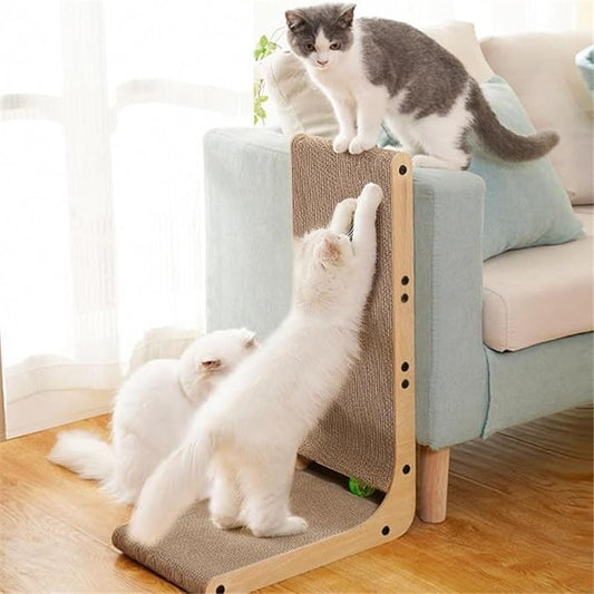 Cat Scratching Board with Ball Toy, Large Vertical L Shape Scratch Pads - Space-Saving and Wall-Protecting Design 24.8"L X 11.6"W X 15"H