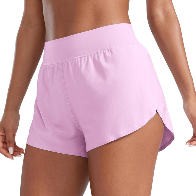CRZ YOGA High Waisted Dolphin Athletic Running Shorts for Women 3" High Split Comfy Mesh Liner for Gym Workout Track