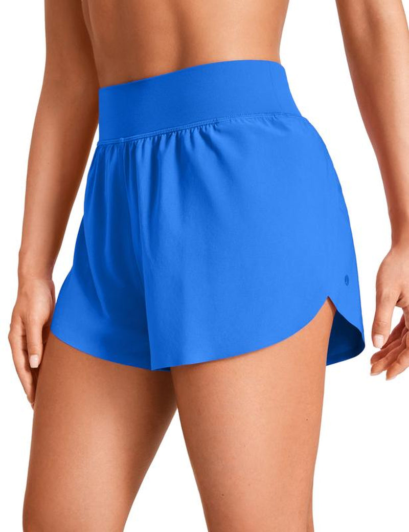 CRZ YOGA High Waisted Dolphin Athletic Running Shorts for Women 3" High Split Comfy Mesh Liner for Gym Workout Track