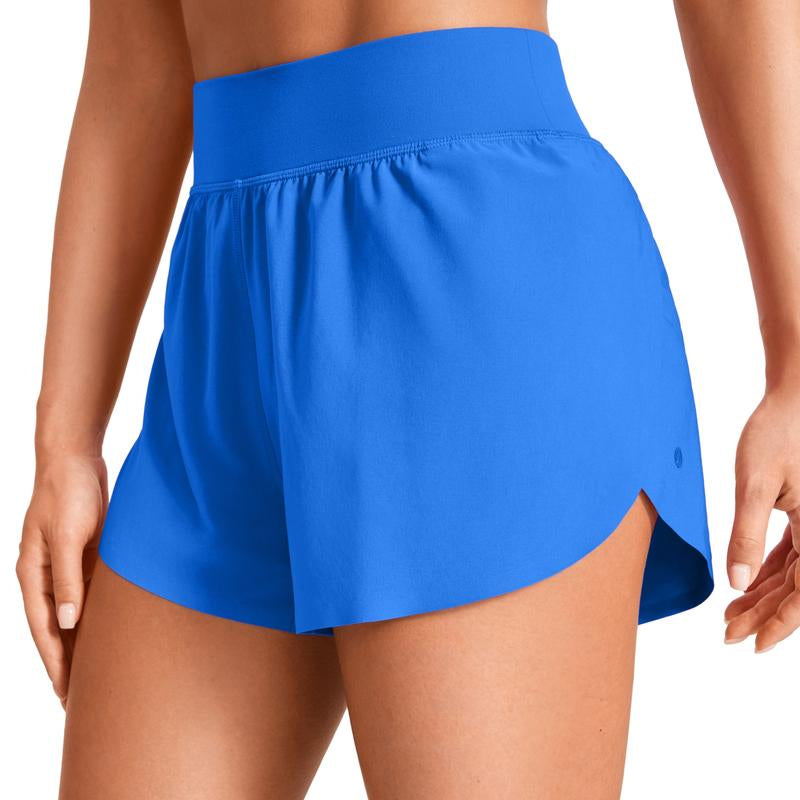 CRZ YOGA High Waisted Dolphin Athletic Running Shorts for Women 3" High Split Comfy Mesh Liner for Gym Workout Track