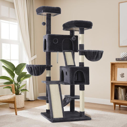 Allewie 36In/65In/68In Multi-Level Tall Cat Tree for Indoor Cats/Larger Tower with Wide Base/Cozy Plush Cat Perches/Cat Condo with Hammock/Sisal Scratching Posts