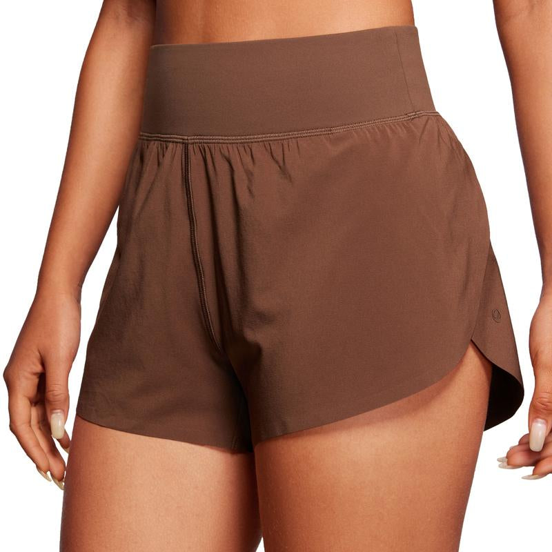CRZ YOGA High Waisted Dolphin Athletic Running Shorts for Women 3" High Split Comfy Mesh Liner for Gym Workout Track