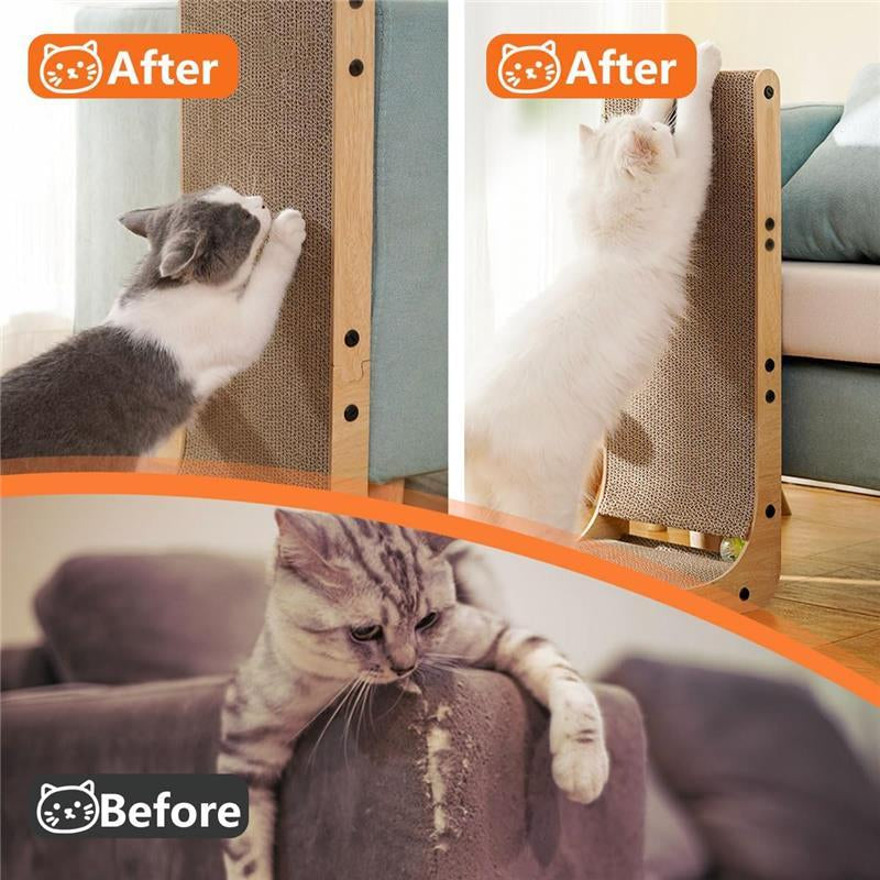 Cat Scratching Board with Ball Toy, Large Vertical L Shape Scratch Pads - Space-Saving and Wall-Protecting Design 24.8"L X 11.6"W X 15"H