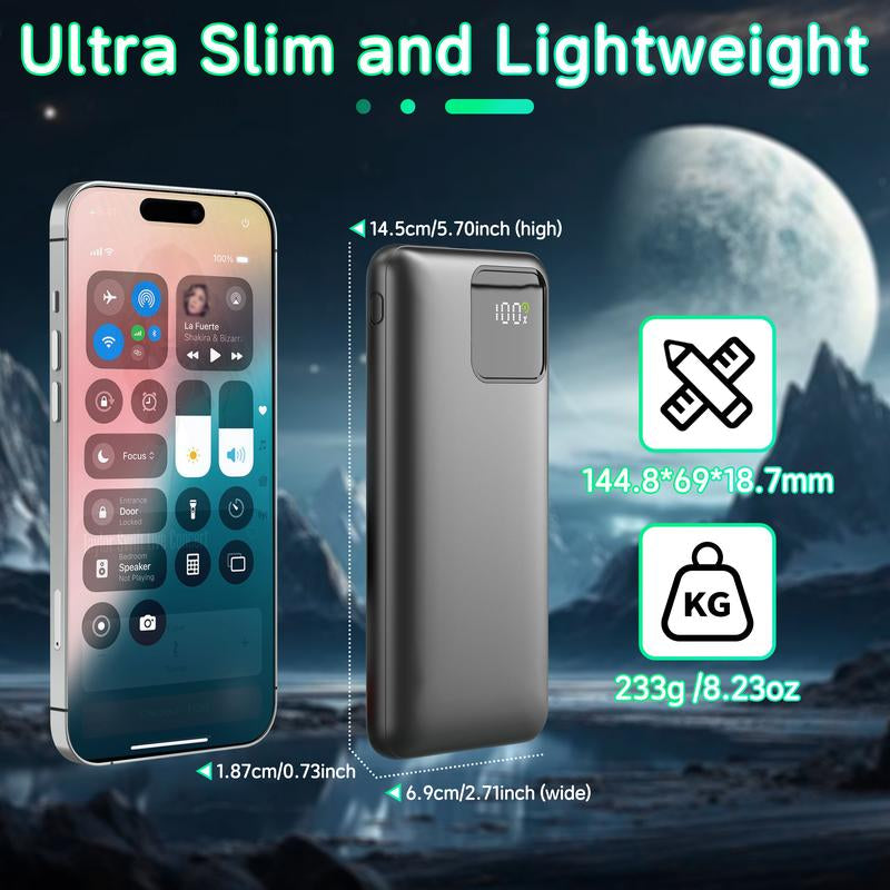 10000Mah Power Bank with Built-In Cords, 22.5W Fast Charging, Slim Travel Battery Pack for Iphone, Android, Samsung, LG, Moto & More