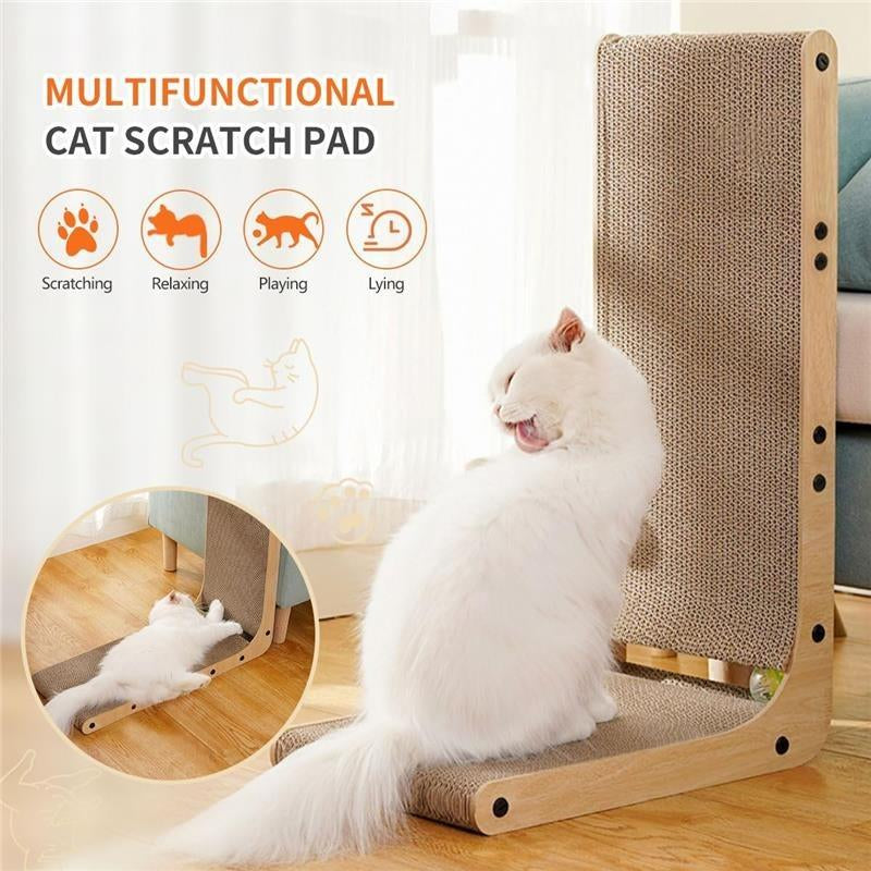 Cat Scratching Board with Ball Toy, Large Vertical L Shape Scratch Pads - Space-Saving and Wall-Protecting Design 24.8"L X 11.6"W X 15"H