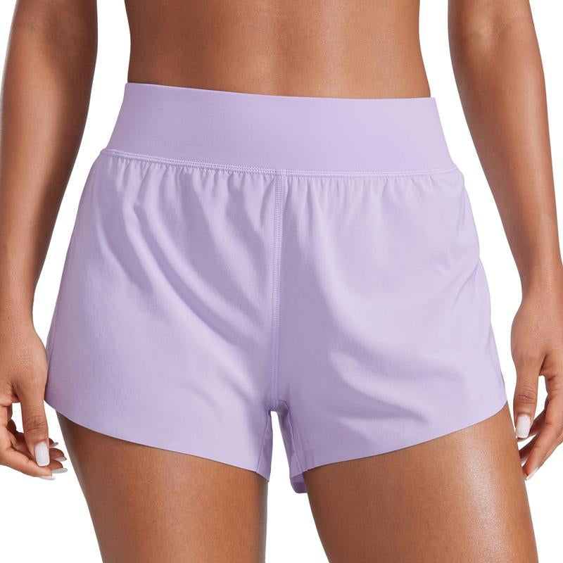 CRZ YOGA High Waisted Dolphin Athletic Running Shorts for Women 3" High Split Comfy Mesh Liner for Gym Workout Track