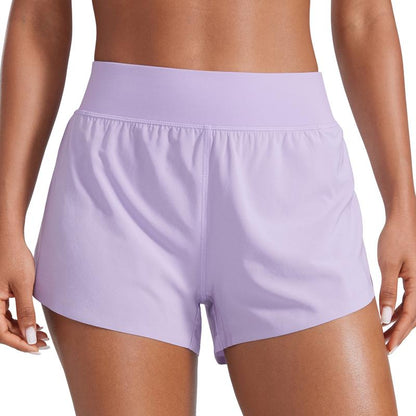 CRZ YOGA High Waisted Dolphin Athletic Running Shorts for Women 3" High Split Comfy Mesh Liner for Gym Workout Track
