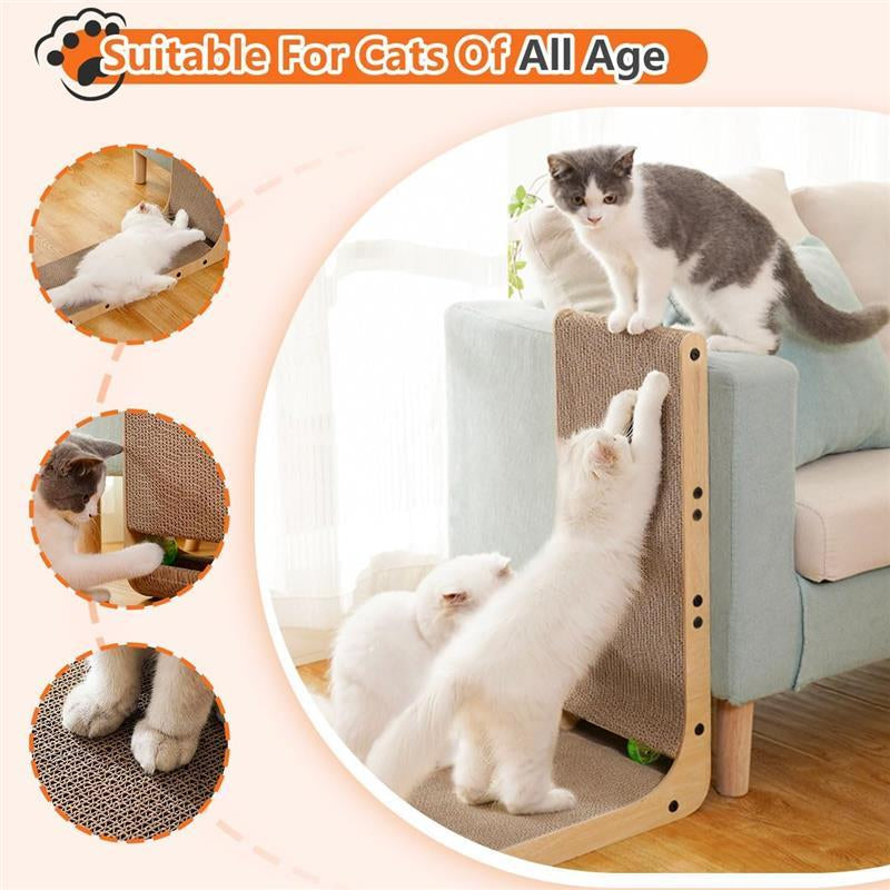 Cat Scratching Board with Ball Toy, Large Vertical L Shape Scratch Pads - Space-Saving and Wall-Protecting Design 24.8"L X 11.6"W X 15"H