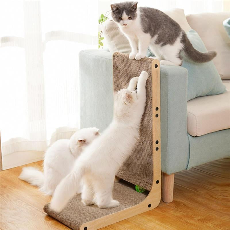 Cat Scratching Board with Ball Toy, Large Vertical L Shape Scratch Pads - Space-Saving and Wall-Protecting Design 24.8"L X 11.6"W X 15"H