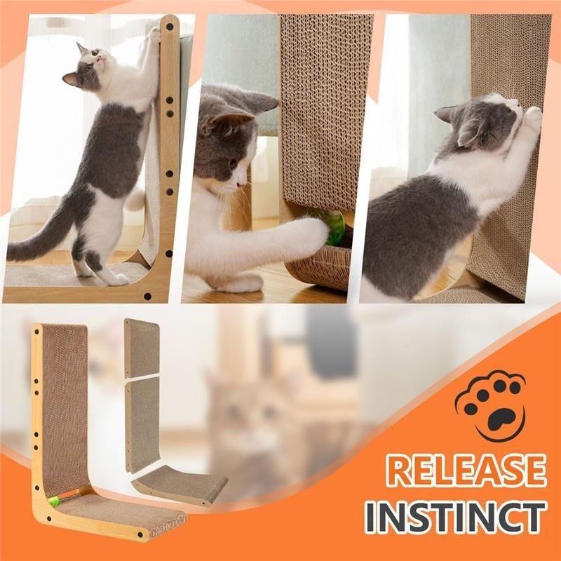Cat Scratching Board with Ball Toy, Large Vertical L Shape Scratch Pads - Space-Saving and Wall-Protecting Design 24.8"L X 11.6"W X 15"H