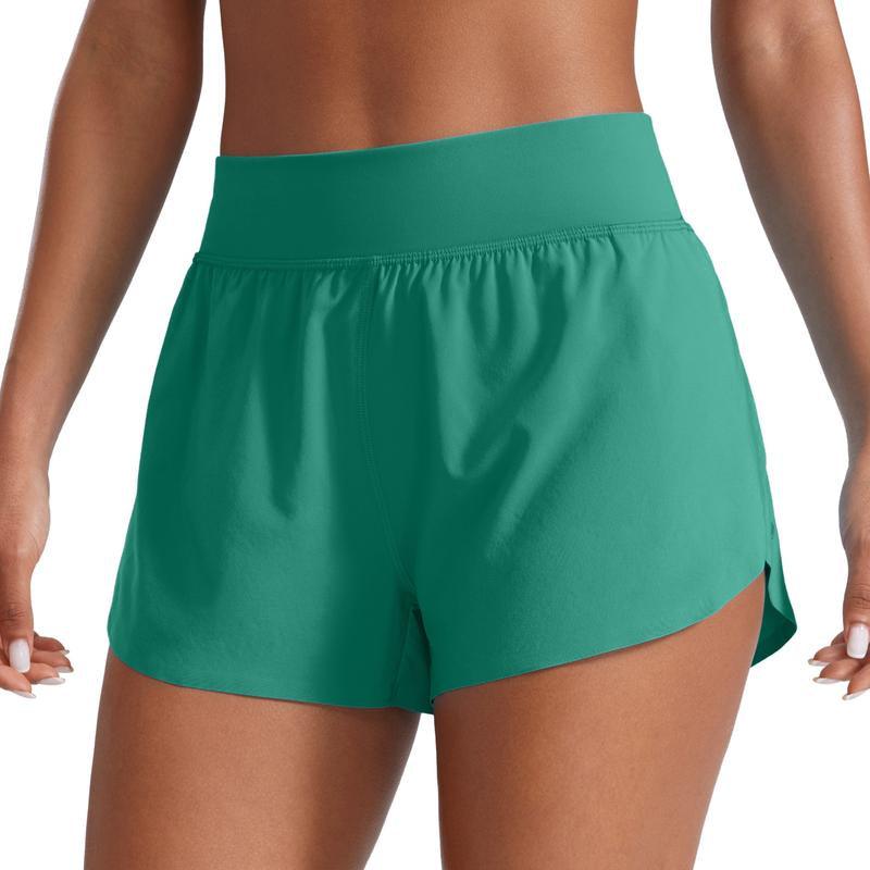 CRZ YOGA High Waisted Dolphin Athletic Running Shorts for Women 3" High Split Comfy Mesh Liner for Gym Workout Track
