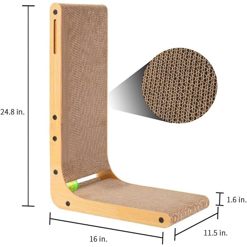 Cat Scratching Board with Ball Toy, Large Vertical L Shape Scratch Pads - Space-Saving and Wall-Protecting Design 24.8"L X 11.6"W X 15"H