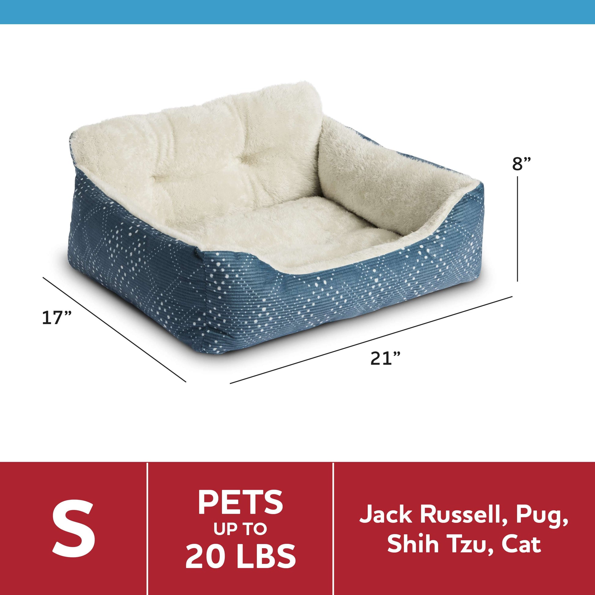 Lounger Small Pet Bed, Blue 21" X 17"